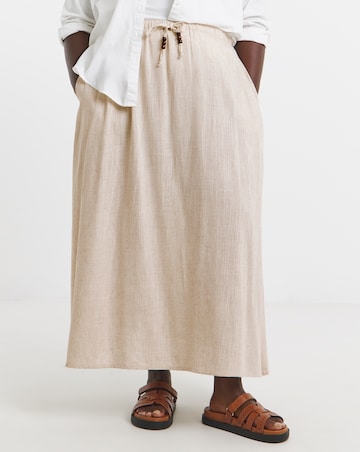 Tie Waist Bead Detail Linen Mix Midaxi Skirt
