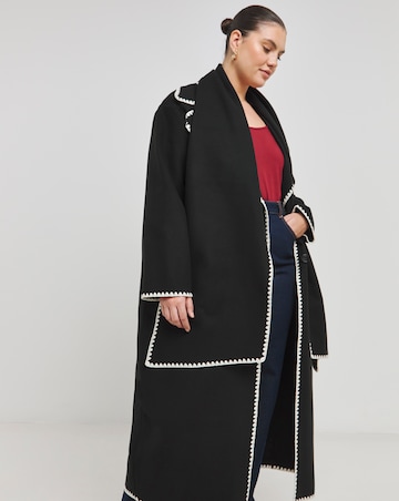 Black Blanket Stitch Maxi Scarf Coat
