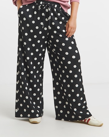 Jersey Spot Print Waffle Wide Leg Trousers