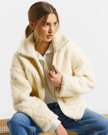 Cream Teddy Quilted Zip Through Jacket