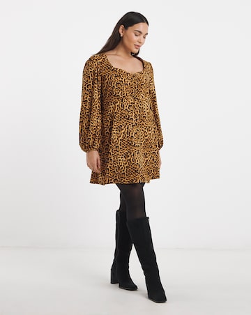 Leopard Print Supersoft Sweetheart Neck Skater Dress