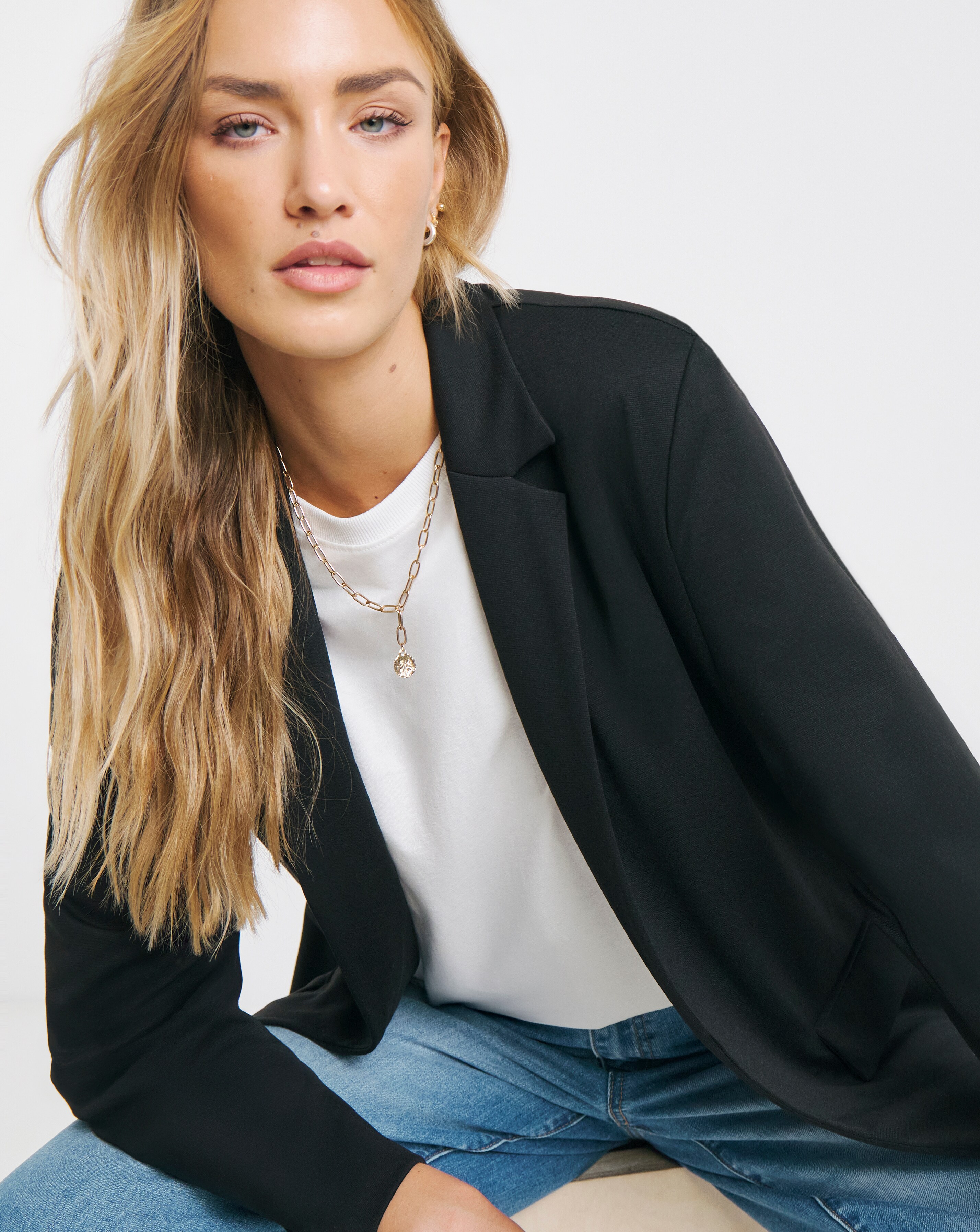 Black Stretch Ponte Jersey Relaxed Blazer