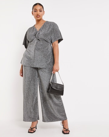 Silver Glitter Knit Wide Leg Trousers