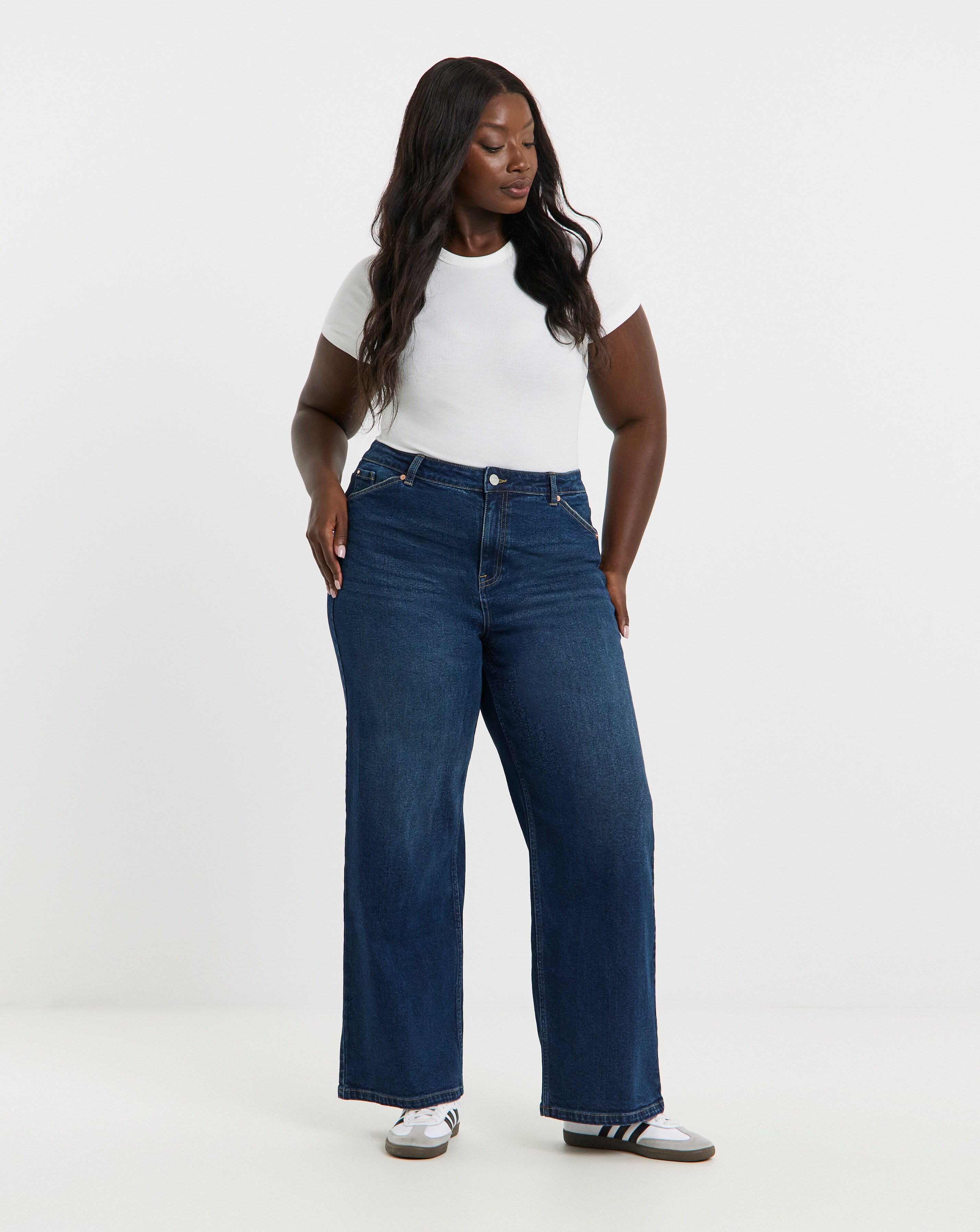 99 1 Indigo Comfort Stretch Slouchy Wide Leg Jeans