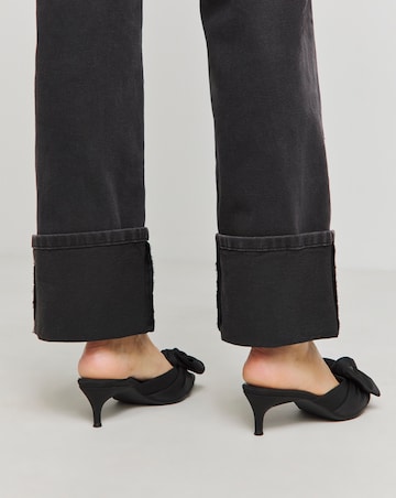 Tia Pointed Bow Kitten Heel Mules - Wide Fit (E)