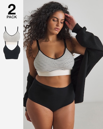 Pretty Secrets 2 Pack Knitted Stripe Comfort Tops - Black/Black Stripe