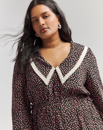 Ditsy Floral Printed Collared Midaxi Dress