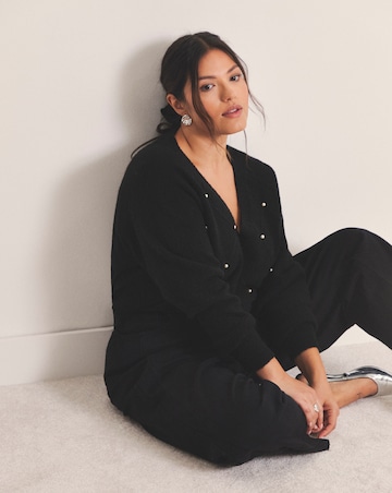 Simply Be Black V-Neck Pearl Cable Knit Jumper