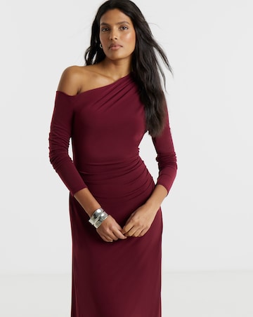 Flounce London Jersey Asymetric Ruched Midaxi Dress