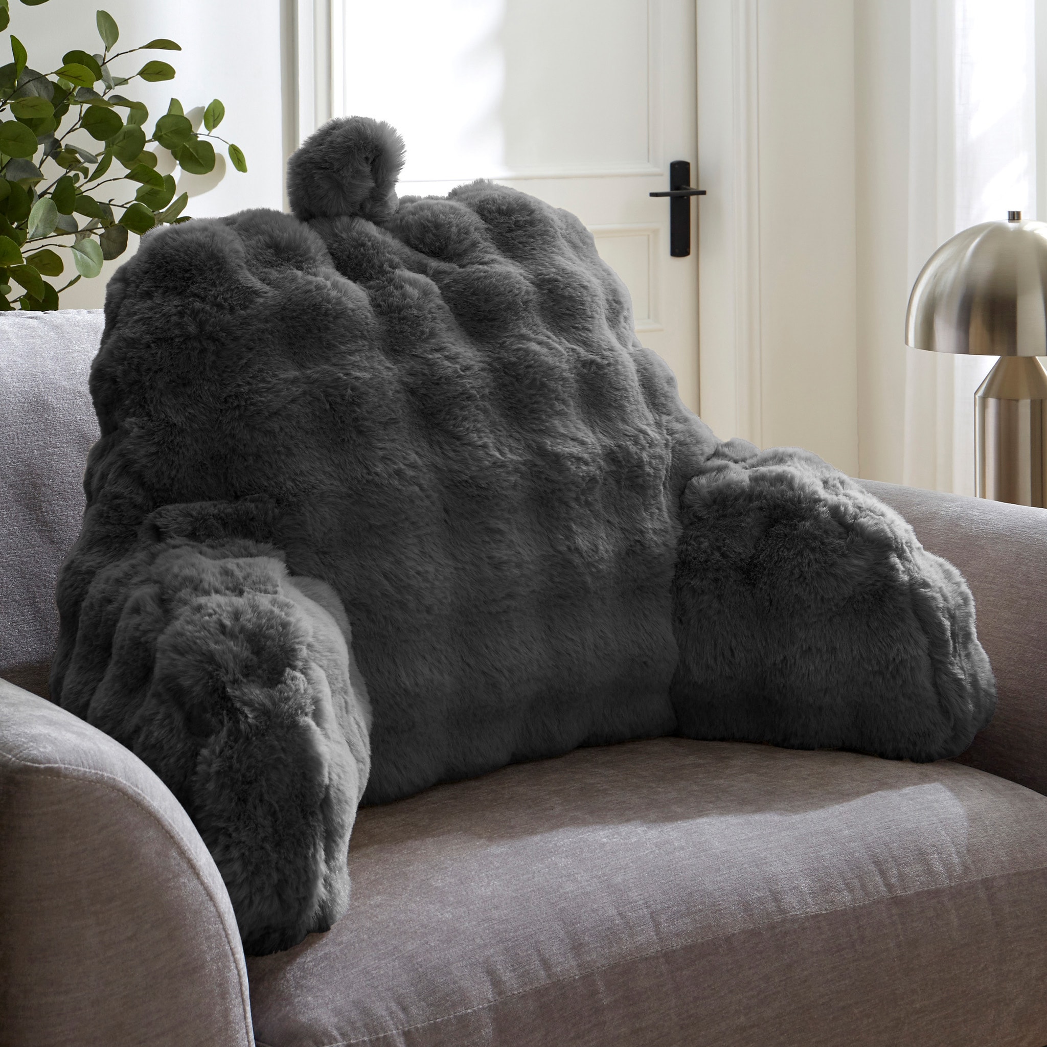 Bubble Faux Fur Back Support Cushion - Charcoal