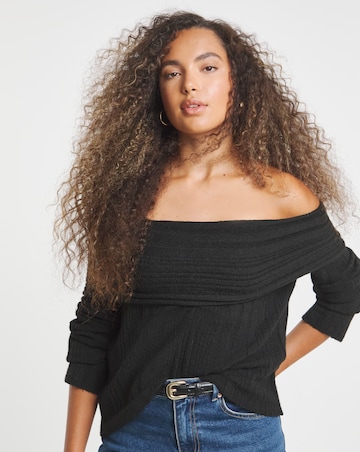 Simply Snug Black Chunky Bardot Ribbed Jumper
