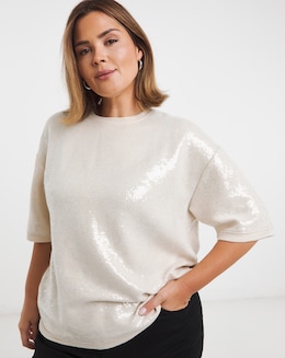 Cream Soft Touch Sequin Top