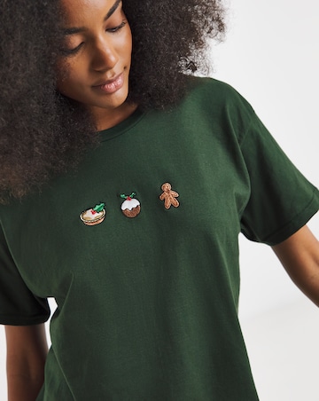 Green Christmas Sweet Embroidery T-Shirt