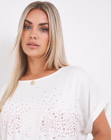 Short Sleeve Ivory Rose Gold Metallic Cluster Foil Top