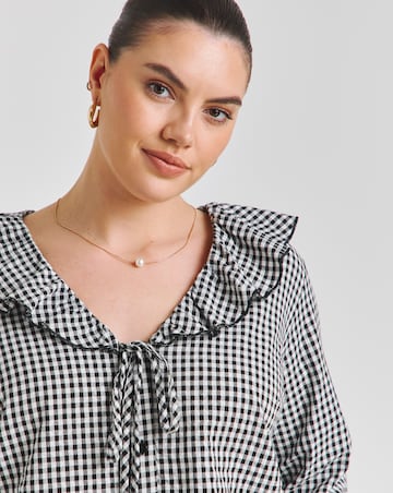 Simply Be Gingham Ruffle Button Through Blouse