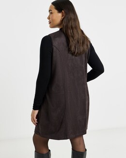 knee length dresses for ladies Charcoal Black Cotton Flax Pinafore Midi Wrap Dress 50