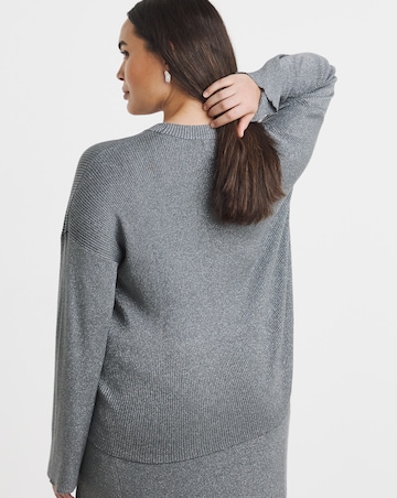 Gunmetal Metallic Rib Fluted Sleeve Jumper