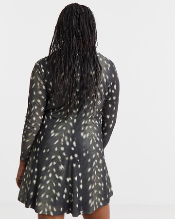 Green Animal Print Seamed Mesh Fit and Flare Skater Dress