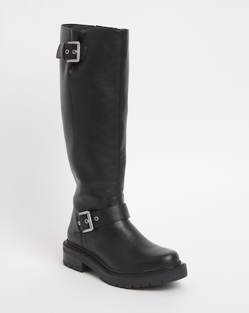 Eden Buckle Detail Knee High Boots Extra Wide EEE Fit Super Curvy Calf