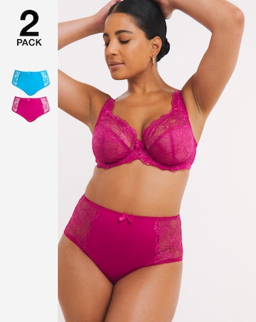 Pretty Secrets 2 Pack Ella Lace Full Brief Knickers - Pink/Teal
