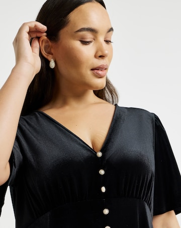 Black Velour Button Through Midaxi Dress