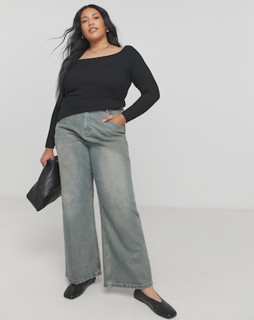 Black Ribbed off the Shoulder Top