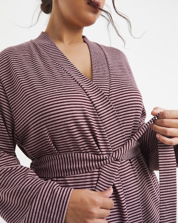 Pretty Secrets Soft Knit Stripe Dressing Gown Pink Multi