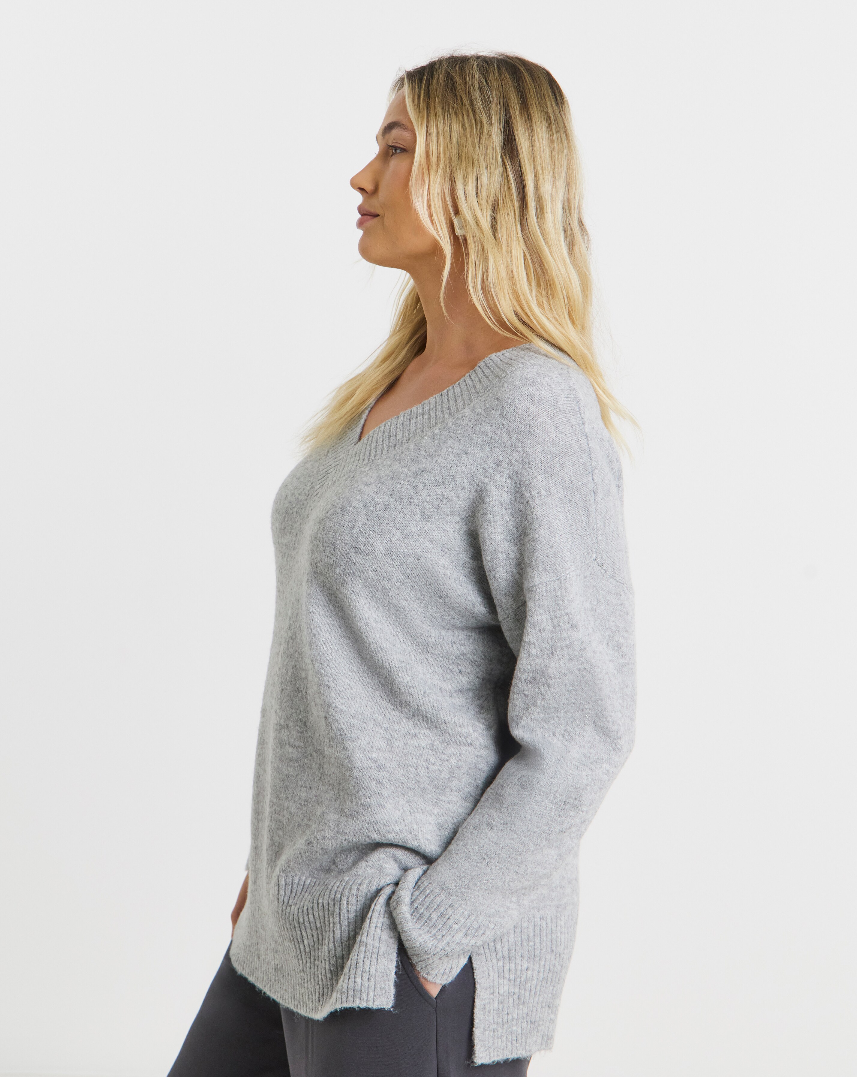Cosy Yarn Grey Marl V-Neck Tunic