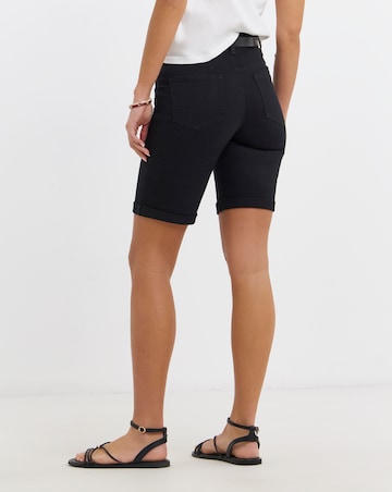 Simply Be Washed Black Denim Roll Hem Knee Short