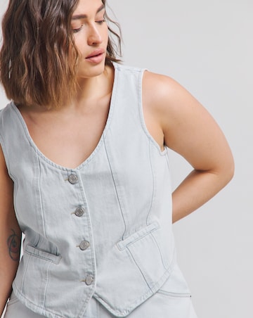 Bleach Wash Button Down Denim Waistcoat