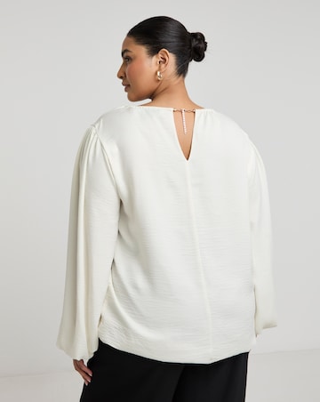 Joanna Hope Puff Sleeve Blouse With Neck Detail