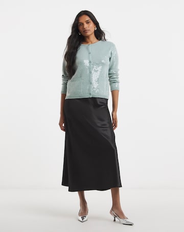 Simply Be Teal Crew Neck Clear Sequin Cardigan