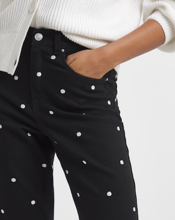Mono Embroidered Spot Denim Straight Leg Jeans