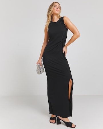 Black Jersey Twist Front Maxi Dress