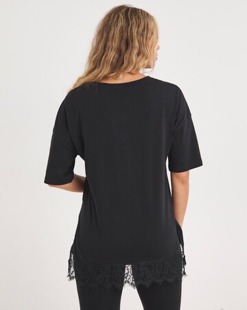 Black Runaway Love Oversized Lace Trim Tee