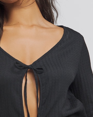 Black Textured Tie Front Cardigan