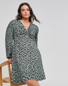 Ditsy Print Supersoft Knot Front Skater Dress