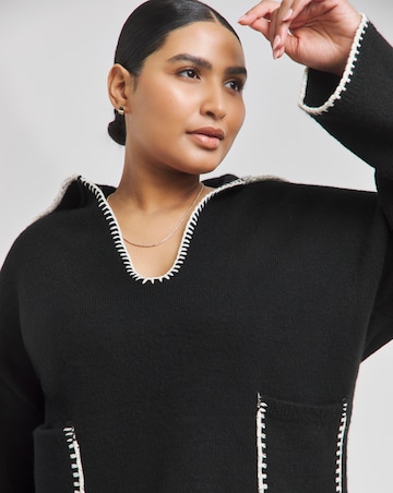 Black Blanket Stitch Pocket Collar Jumper