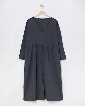 Charcoal Waffle Button Up Midi Dress With Pockets