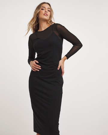 Plus Black Sheer Rib Long Sleeve Midaxi Dress