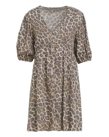 Simply Be Leopard Print Button Through Viscose Skater Dress