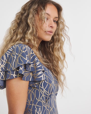 Lovedrobe V-Neck Flutter Sleeve Ruffle Detail Midaxi Dress