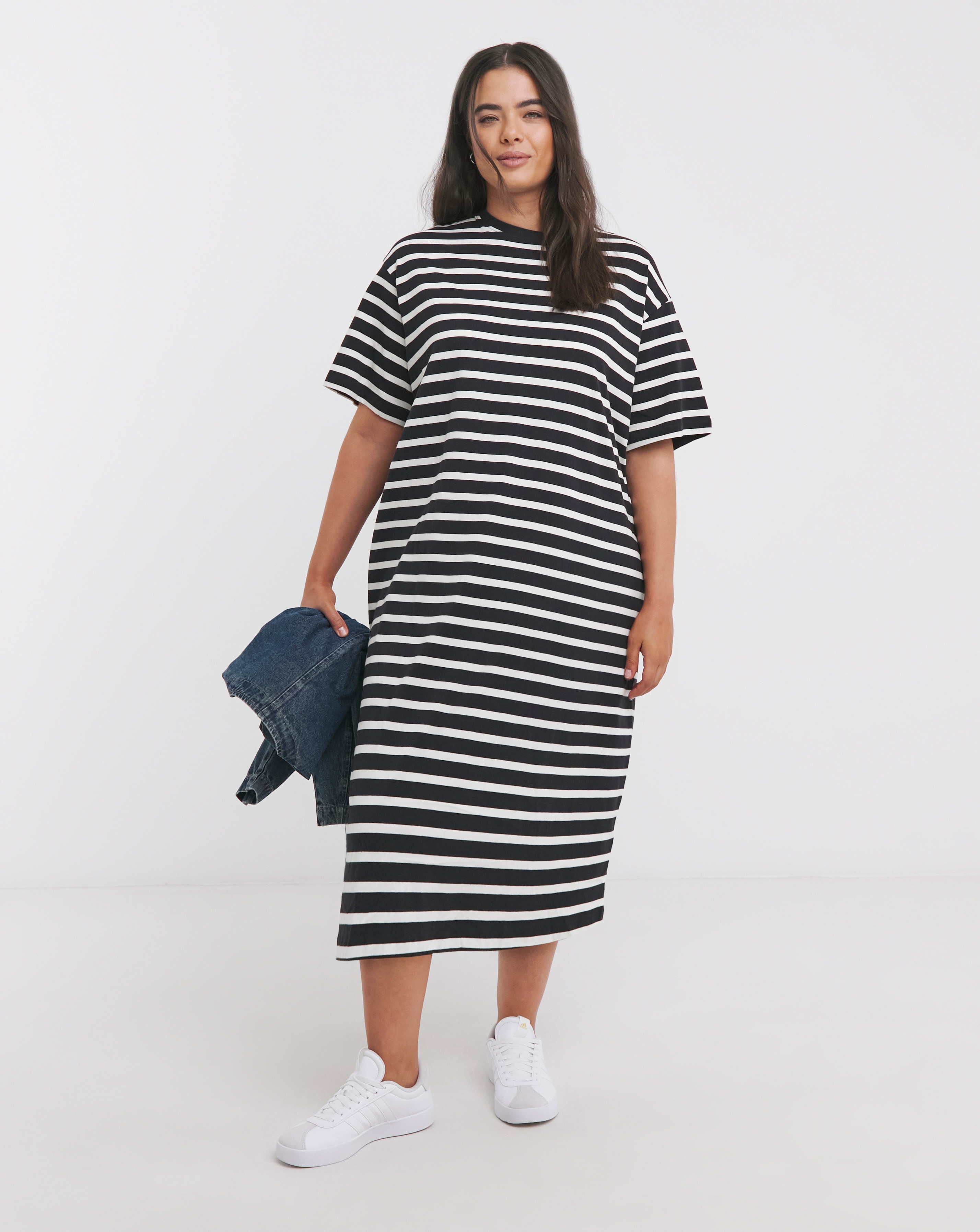tシャツ STRIPE COTTON JERSEY レディース Mono Stripe Cotton Jersey Midi T-Shirt Dress | Simply Be