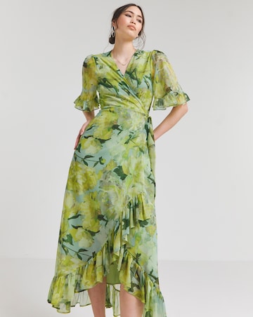 Hope & Ivy Mirren Green Flutter Sleeve Wrap Maxi Dress