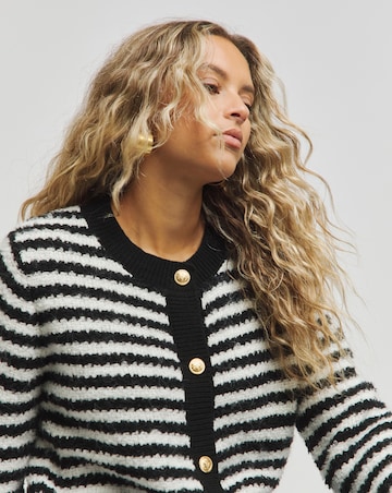 Mono Stripe Boxy Boucle Cardigan