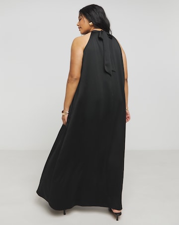 Black Satin Halter Neck Dress