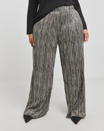 Gold Metallic Pleated Wide Leg Trousers