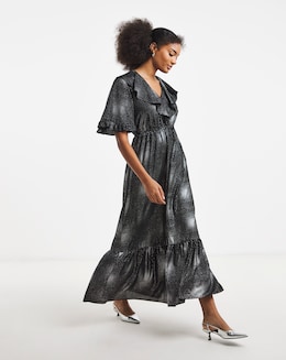 Flounce London Foil Ruffle Maxi Dress