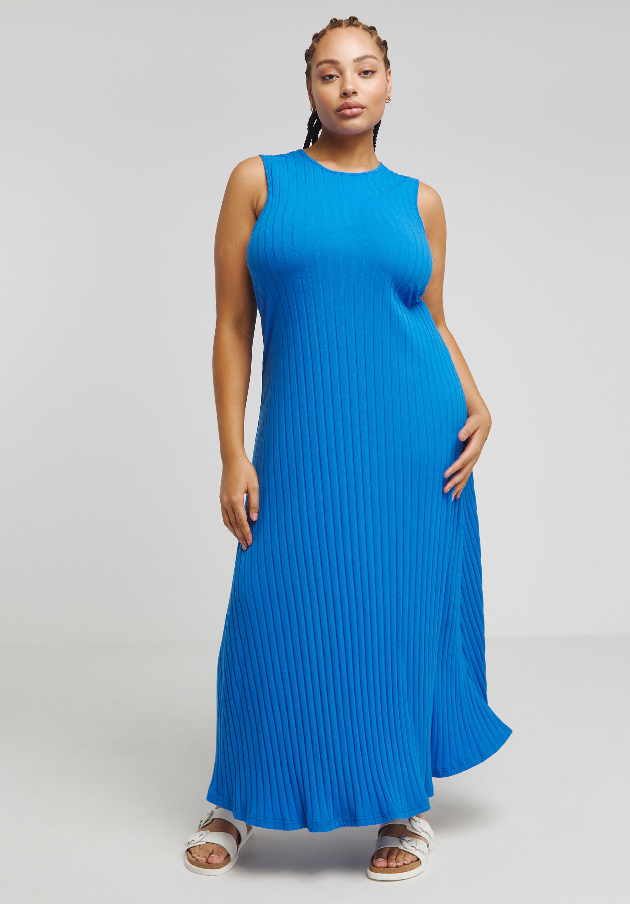 Blue Soft Ribbed Maxi Dress