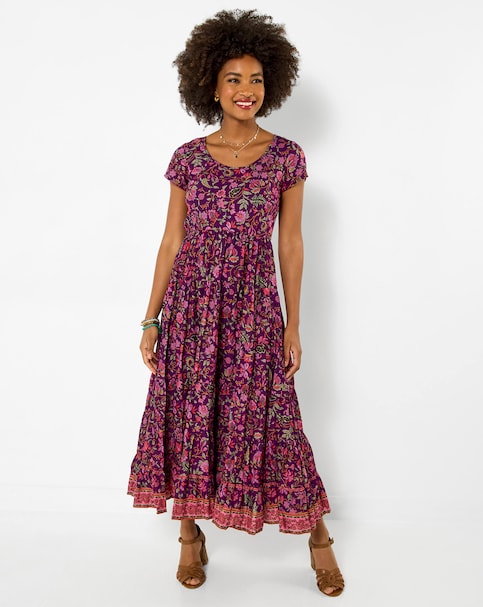 Joe Browns Heidi Crinkle Cotton Border Print Midi Dress